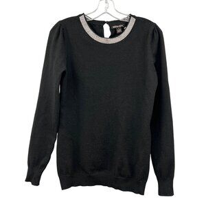 BYdesign Womens Lightweight Sweater Rhinestone Neck Black Size Small